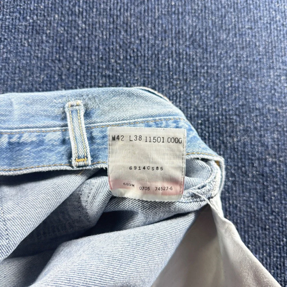 Vintage Levis 501 Mens Jeans 42x38 Light Wash Straight Leg Button Fly Denim Blue